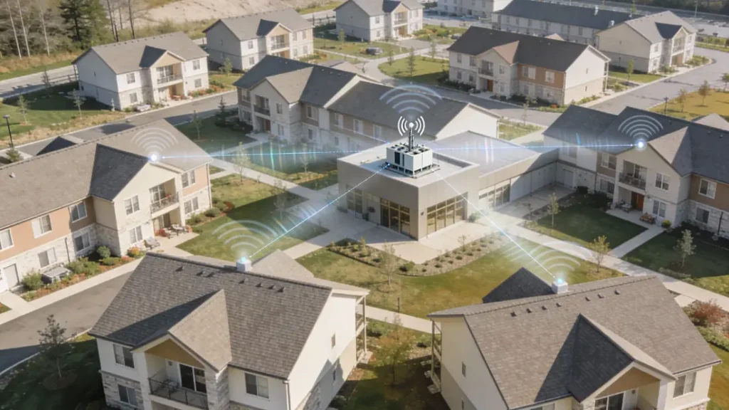 Fixed wireless connectivity linking multiple buildings across a senior living campus